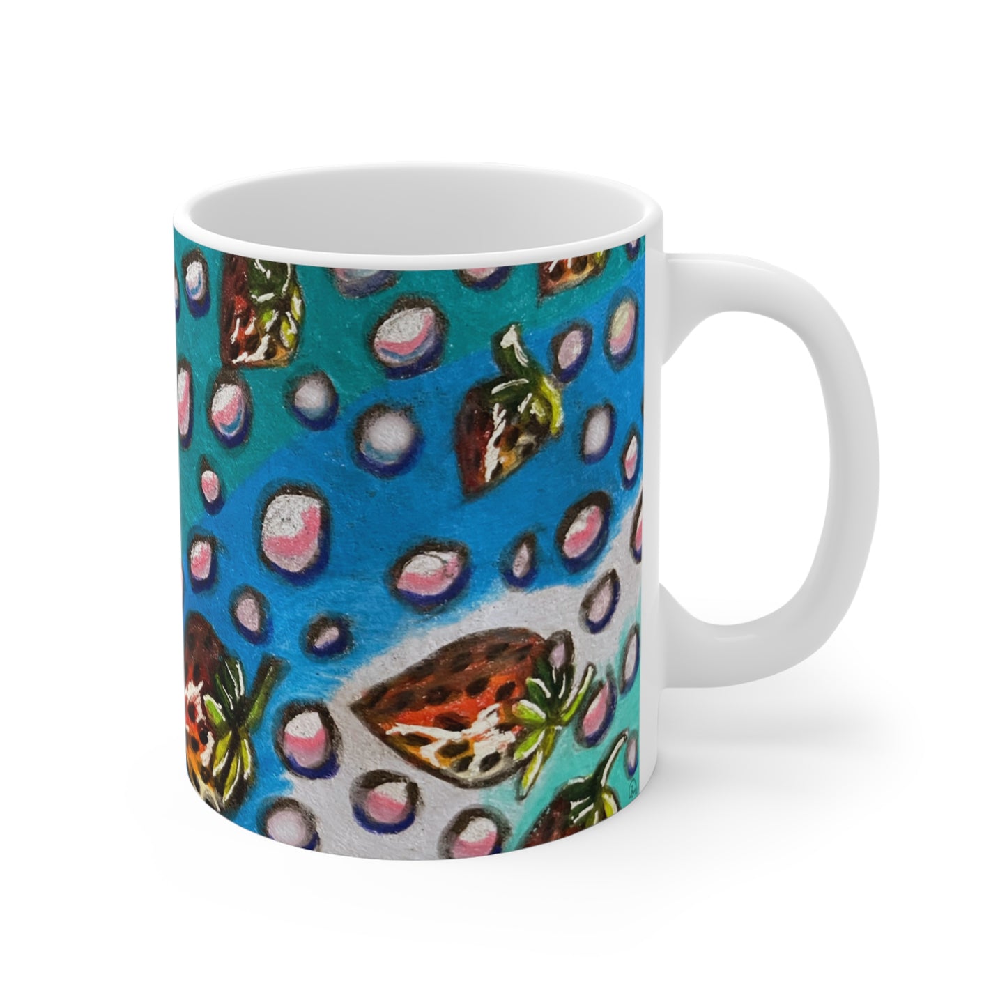 "Strawberry Bubbles" Ceramic Mug 11oz