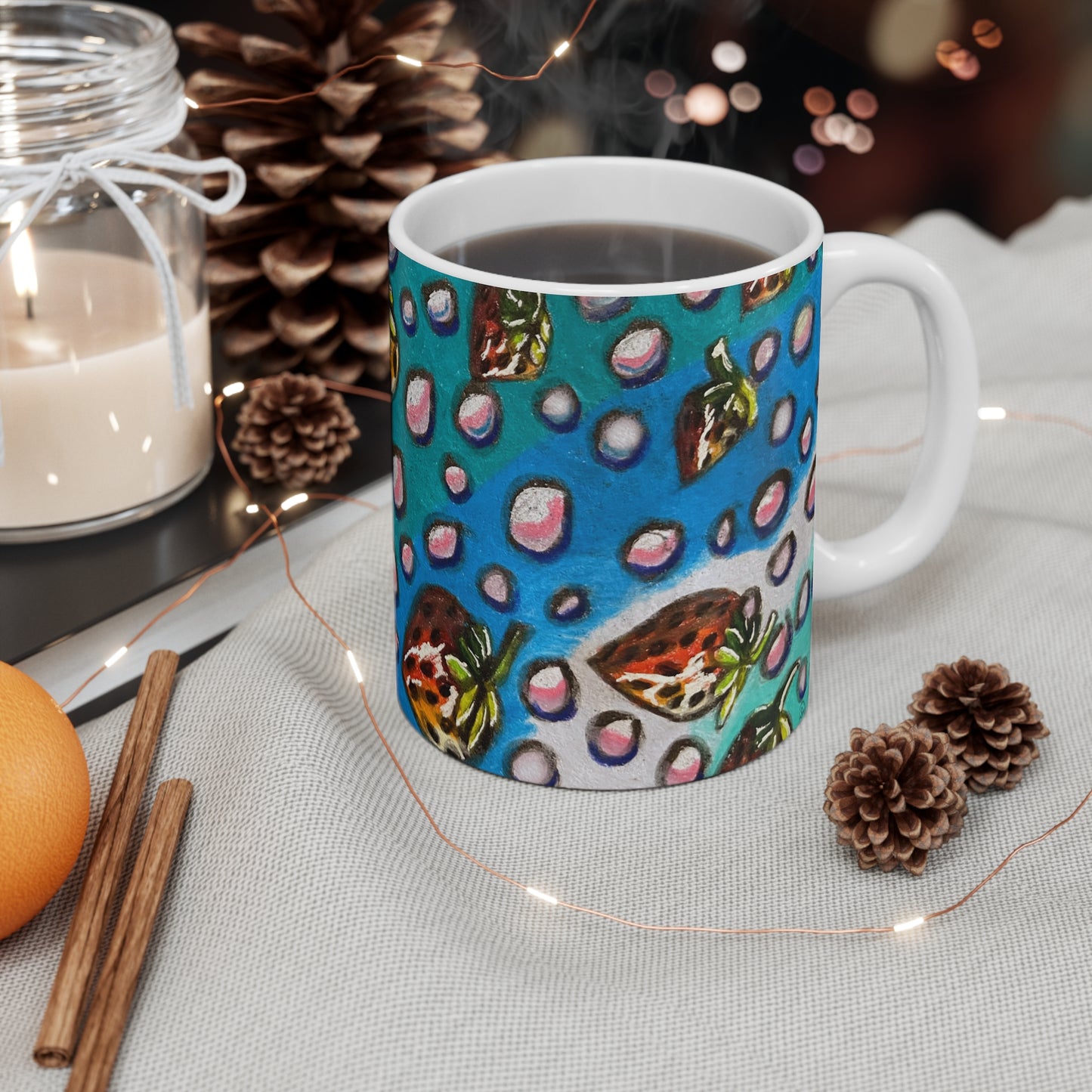 "Strawberry Bubbles" Ceramic Mug 11oz
