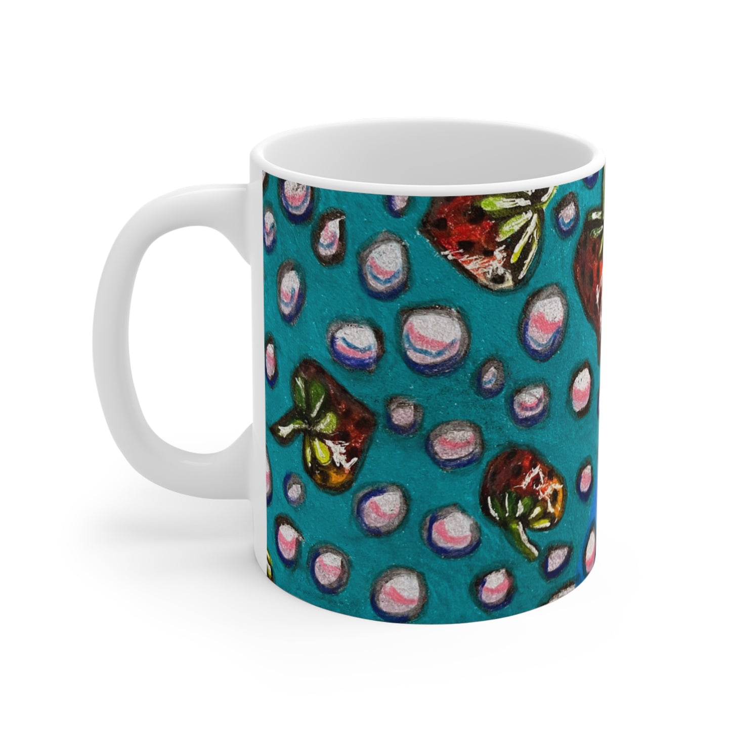 "Strawberry Bubbles" Ceramic Mug 11oz